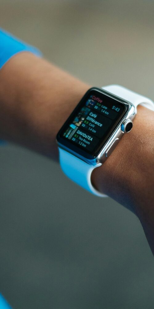 Smart watch on person's arm.